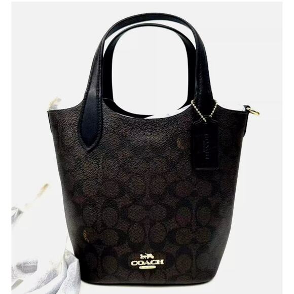 Coach CAF16 Hanna Bucket Bag In Signature Canvas IN Walnut/Black - Picture 1 of 9